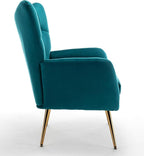 Modern Chic Mid-Century Velvet Accent Armchair for Living Room, Bedroom, or Home Office, Button-Tufted Wingback Design with Gold Flared Legs, Dark Teal