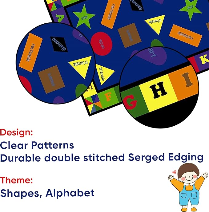 KIDCARPET.COM Shapes & Alphabets - Bright Rectangle Classroom Rug | Bordered Area Rug for Preschool Daycare Learning, 7'6" x 12'