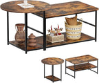 WOHOMO Coffee Table, Mid Century Modern Coffee Table for Living Room Rustic Farmhouse Center Table 2 in 1 Detachable Nesting Table Set, Brown