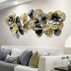 edaknez Extra Large Metal Wall Art, Metal Wall Decor for Living Room, 3D Flower Leaves Wall Decoration, Coastal Nautical Wall Hanging Sculpture, for Indoor Outdoor Black & Gold (B 145x55x6cm)