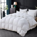 Luxurious Goose Down Feather Fiber Comforter Duvet Insert, Exquisite Solid White Design, Oversize Palatial King White 120 x 98, Premium Baffle Box 100% Egyptian Cotton, 80 oz Fill Weight