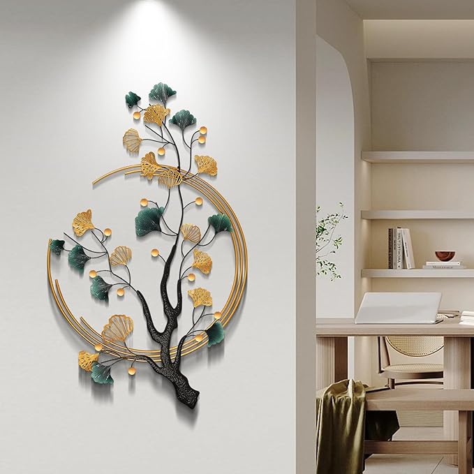 Babyieia 59" Oversized 3D Ginkgo Leaf Metal Wall Art Decor for Living Room, Gold Wall Art Decorations, Large Modern Wall Sculptures, Metal Wall Decor Home Decor for Living Room Dining Room Bedroom