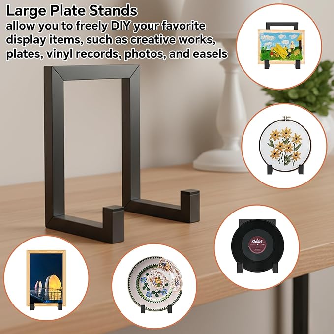 3 Pcs 8 Inch Black Metal Plate Stands for Display, Decorative Table Top Easels Multifunctional Holder for Picture, Book, Platter, Photo