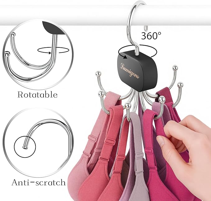 Belt Hanger, Belt Organizer for Closet,Rotatable Tie Rack,Belt Holder,Hanging Closet Organizer Hook for Belt, Bra, Tank Top, Tie, Scarf, Purse,3PCS,Black