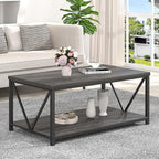 FOLUBAN Coffee Table with Storage, Modern Small Center Tables for Small Spaces, Rustic Wood and Metal Cocktail Table for Living Room, 39.3 Inch Dark Gray