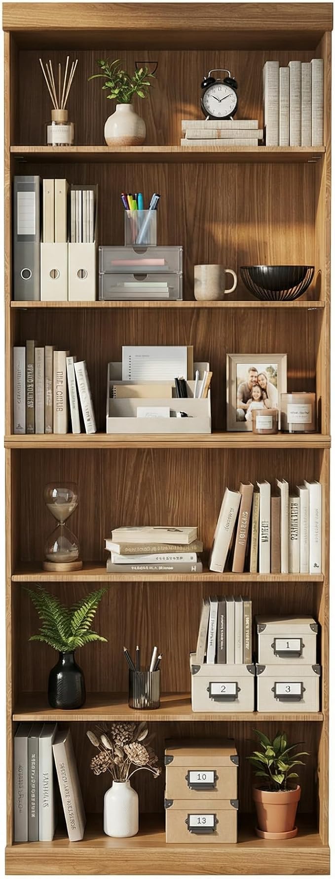 Casaphoria 6 Tier Wooden Bookshelf, 82" H Tall Book Shelf with Adjustable Shelves, Wide Bookshelf with 16" Deep Storage Space for Living Room,Bedroom & Home Office
