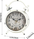 Vintage White Desk Clock with Distressed Finish, Rustic Farmhouse Table Clock, Silent Non-Ticking Mantel Clock for Bedroom, Living Room, or Shelf, Battery Operated