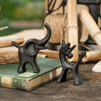 Sungmor Set of 2 Cast Iron Elephant & Unicorn Figurines - Rustic Black Animal Sculptures for Shelf, Desk, or Entryway - Heavyweight Decorative Mini Cute Statues - Whimsical Vintage Home Décor