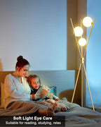 Lightdot Tripod Floor Lamp Stepless Dimmable Globe Modern Floor Lamp Gold Standing Lamps with 3PCS 3000K Bulbs Included Mid Century Modern Floor Lamps for Living Room/Bedroom/Sofa Beside/Corner Decor