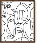 Abstract Face Pattern Wall Art Collage of Modern Faces Continuous Line Drawing 8x10 Inch Oak Wood Walnut Framed Artistic Aesthetic Print for Living Room