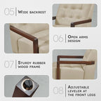 Lexicon Modern Accent Chair, Luxury Genuine Leather Match Living Room Chair With Tufted Cushions, Arm Chair With Solid Wood Frame, Comfy Single Chair For Living Room/Bedroom/Reading Room/Office, Beige