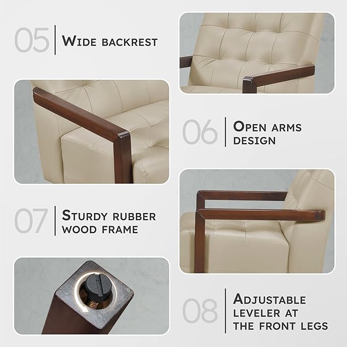 Lexicon Modern Accent Chair, Luxury Genuine Leather Match Living Room Chair With Tufted Cushions, Arm Chair With Solid Wood Frame, Comfy Single Chair For Living Room/Bedroom/Reading Room/Office, Beige
