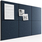 Bumusty Large Cork Board 36" x 24" Alternative - 6 Pack Felt Wall Tiles with 40 Safe Removable Adhesive Tabs, 30 Pushpins, Cork Boards for Walls Pin Board Bulletin Board Office Decor (Navy Blue)