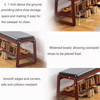 Solid Wood Shoe Bench, 2-Tier Wooden Entryway Bench, Modern Shoe Rack with Faux Leather Cushion for Hallway, Living Room (Black, 21.65'')