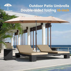 15ft Large Patio Umbrellas with Base Included, Outdoor Double-Sided Rectangle Market Umbrella with Stand, Outside Umbrellas for Poolside Lawn Backyard