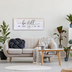 Surfapans Be Still and Know that I am God Wall Decor 40"x15" Large Farmhouse Family Living Room Vintage Religious Bible Verses Entryway Sign Wood Framed Scripture Hallway Hanging Wall Art (White)