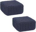REDEARTH · Cube Low Pouf Foot Stool Ottoman - Hand Knitted Poof - Cord Boho Pouffe - Home Décor - Stuffed Footrest for Living Room - Nursery - Bedroom - Patio (16" x 16" x 8") - Navy Blue, Set of 2