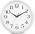 Bernhard Products White Wall Clock Silent Non Ticking, 12 Inch Quality Quartz Battery Operated Round Easy to Read Home/Office/Kitchen/Classroom/School Sweep Clock, Black Hands