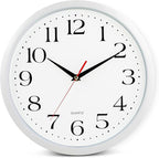 Bernhard Products White Wall Clocks, 2 Pack Silent Non Ticking - 12 Inch Quality Quartz Battery Operated Round Easy to Read Home/Office/Classroom/Business/Kitchen/School Clock