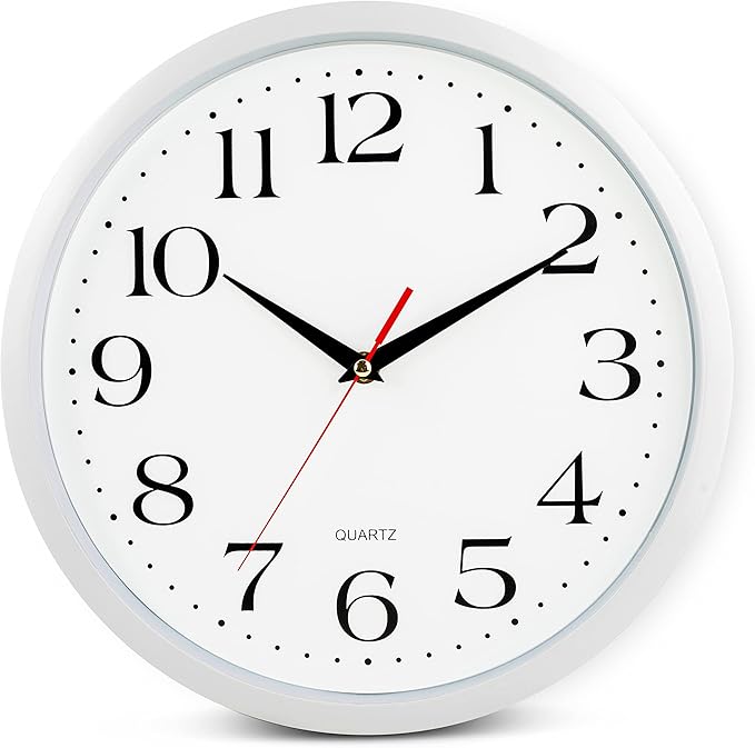 Bernhard Products White Wall Clocks, 2 Pack Silent Non Ticking - 12 Inch Quality Quartz Battery Operated Round Easy to Read Home/Office/Classroom/Business/Kitchen/School Clock
