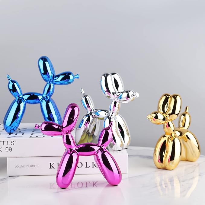 Silver Balloon Dog Decor - Animal, Shelf, Preppy Room, Cute Statue, Modern Sculpture, Gold Decorations, Small Figurines