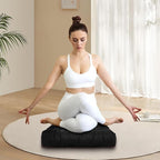 Meditation Floor Cushions Set of 2, Thickened Floor Pillow for Adults, Large Square Pillows Seat Cushion for Tatami Living Room Yoga, Memory Sponge Block Added, 22x22 Inch, Black