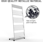 TONGMO Floor-Standing Magazine Rack 4-Layer with Wheels, Brochure Display Stand, High-hardness metal for Exhibitions, Office, and Any Organization Requiring Information Display (Silver)