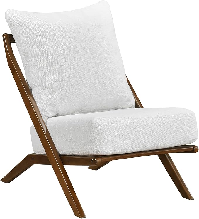 Lexicon Modern Accent Chair, Pascal Brown Solid Rubberwood Frame, Woven Chenille Upholstered Armless Chair with Reversible Cushions and Removable Covers, for Living Room, Bedroom and Office, Beige