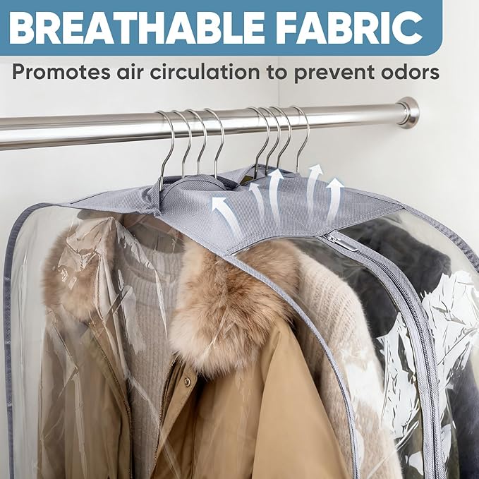 BALEINE 60'' Clear Garment Bags for Hanging Clothes, 10.5'' Wide PEVA Suit Bag for Closet Clothes Dresses Coat (Clear, 3PK)