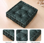 Square Floor Pillows, Large Floor Cushion for Adults Kids, Meditation Floor Pillow Seating Cushion with Shredded Memory Foam and Silk Wadding, 20"x20"x5" Dark Green