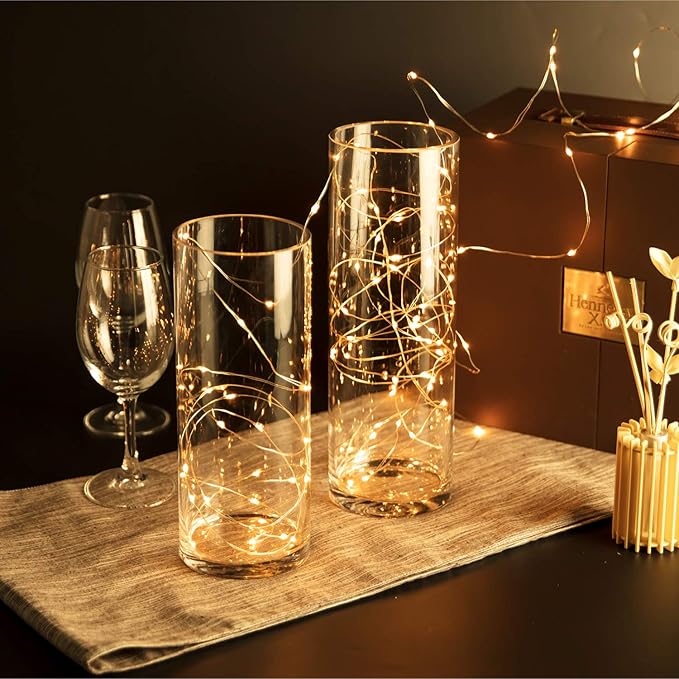 WGVI Quality Thick Weighted Clear Cylinder Glass Vases, 4" W x 8" H, Flower Arrangement Floating Candle Holders Wedding Centerpieces Terrarium Planter Floral Pen Brush Storage Container, 1 Piece