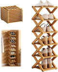 9 Tier Bamboo Shoe Rack, Heavy Duty Foldable Shelf Needing No Setup | Versatile Space-Saving & Sturdy Collapsible Bamboo Shoe Rack Organizer for Closet, Entryway, Over-Door, Dorm or Bedroom Use