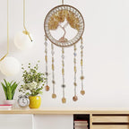 Crystal Tree of Life Dream Catchers with Stone Pendant Yellow Dream Catcher Wall Decor Handmade Dreamcatcher Wall Hanging Ornament for Bedroom Living Room Home Decor
