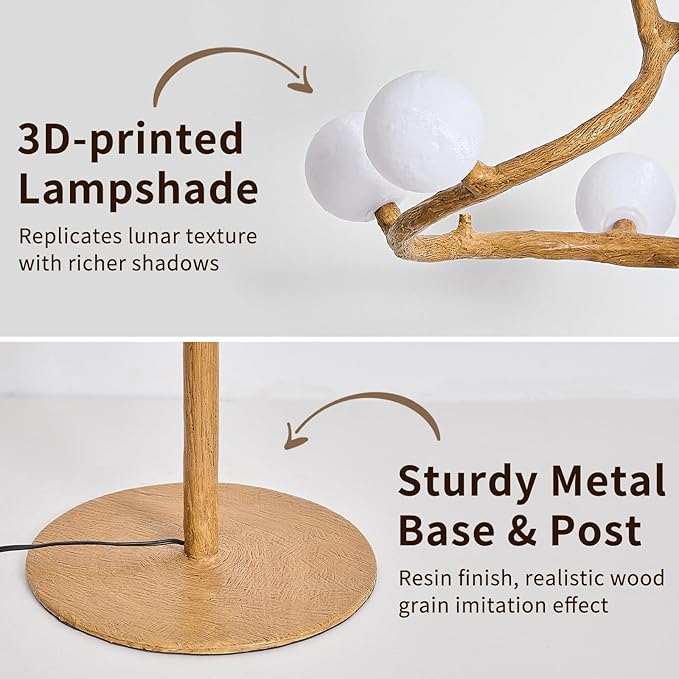 Tree Branch Floor Lamp for Living Room, 9-Light Gothic Moon Branch Floor Lamp, Wood Grain Resin & Metal Base for Farmhouse, Bedroom, Office,Halloween Decor(66")