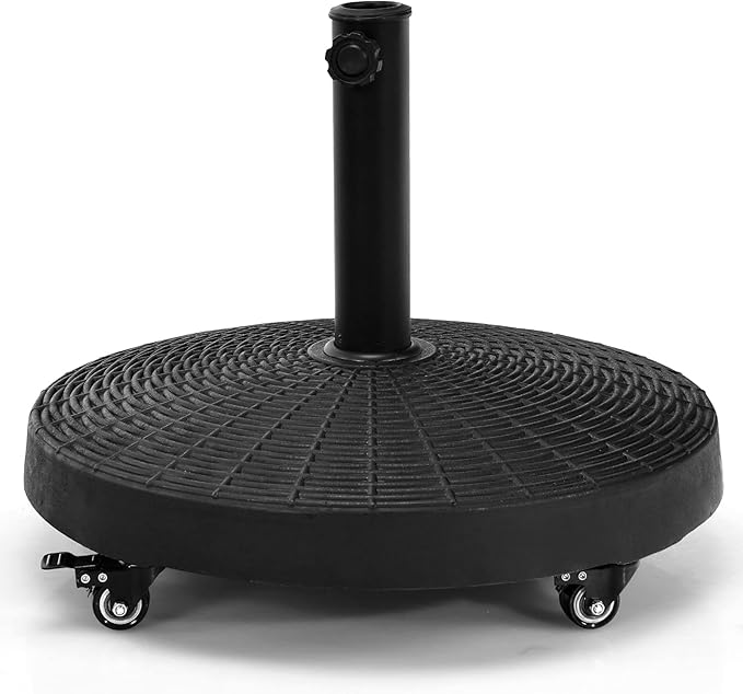 Giantex 50 LBS Patio Umbrella Stand, 20.5 Inch Round Umbrella Base with 4 Lockable Wheels, Heavy-Duty Outdoor Umbrella Holder, Suitable for Pool, Yard, Garden, Street, Market, Rattan Design, Black