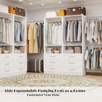 Dilando Closet System with Drawers, 8FT Wood Closet Organizer System Walk-in Closet Standalone Corner Closets Storage with Hanging Rods, White (8FT)