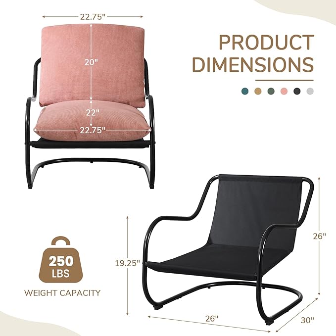 Peace nest Modern Accent Chair Comfy Living Room Suspended Chair Bedroom Armchair with Mental Frame Comfortable Upholstered Cushion for Balcony Lounge Reading Meeting Room Pink