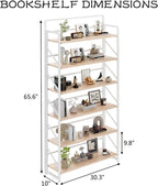 JSB Folding Bookshelf,Industrial Storage Shelves, No Assembly Vintage Wood Look Bookshelf with Storage Shelves for Living Room, Bedroom, Office (White, Wide 6-Tier)