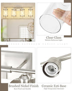 4-Light Brushed Nickel Bathroom Light Fixtures, 29 Inch Modern Bathroom Vanity Lighting Fixtures Over Mirror with Clear Glass and Metal Cage Wall Sconce Lights for Bath, E26, OS-3014BN-4W