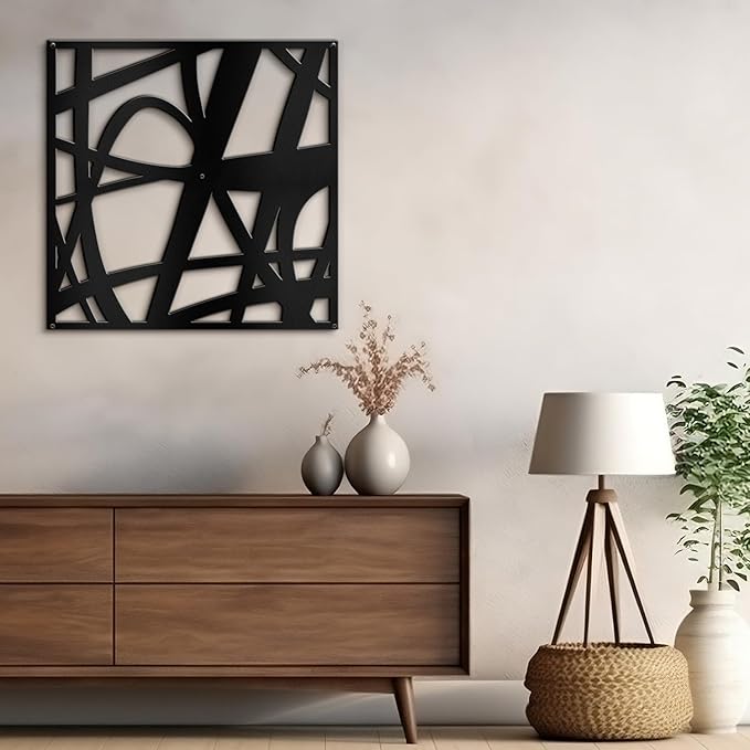 SIGNLEADER Metal Wall Art Decor Abstract Black Stroke Lines Minimalist Modern Abstract Wall Sculpture Hangings Home Decoration for Living Room, Bedroom, Bathroom, Kitchen, Outdoor - 18" Black