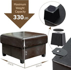 GLAXYFUR Folding Storage Bench, Cube PU Leather Footstool with Legs, Coffee Table, Ottoman with Storage for Living Room, 23.6 x 23.6 x15 Inches, Brown