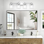 BesLowe 4-Light Bathroom Light Fixtures, Modern Chrome Bathroom Vanity Light, Bathroom Lighting Fixtures Over Mirror, Matte Chrome Bathrom Wall Lamp, Wall Lights for Living Room Bedroom Hallway