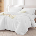 MUXHOMO 7 Pieces California King Comforter Set, Seersucker Bed in a Bag Cal King Size, All Season Luxury Bedding Set with Comforter, Flat Sheet, Fitted Sheet, Pillowcases & Shams, White