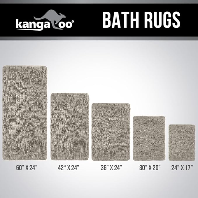 KANGAROO Bathroom Rugs, Chenille Soft Absorbent Bath Rug, Shaggy Shower Mat, Quick Dry Machine Wash Bathmat, Plush Carpet Mats for Tub, Bathtub and Room Home Decor Accessories, 36x24, Beige