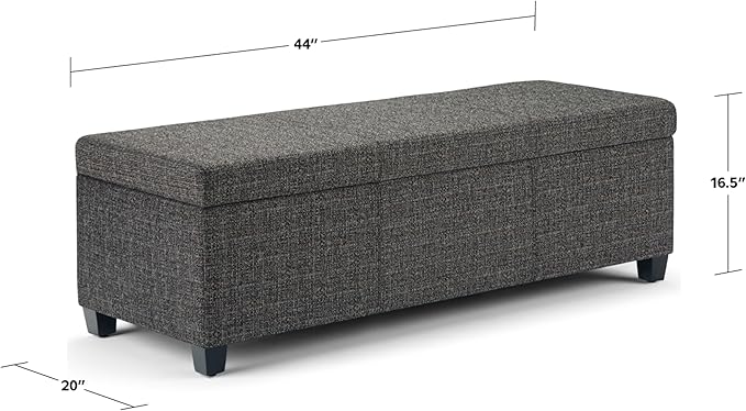 SIMPLIHOME Avalon Storage Ottoman Bench - 48 inch Wide Upholstered Tweed Look Fabric Rectangular Lift-Top Ottoman in Dark Grey, Contemporary Storage Bench for Living Room with High-Density Foam