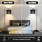 LED Floor Lamps for Living Room, 12W Modern Arc Floor Lamp with Remote & Adjustable Linen Lampshade, Stepless Dimmable Tall Standing Lamp for Bedroom Office Reading (Black Shade)