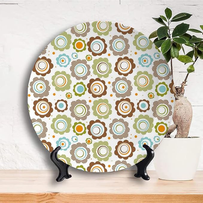 Decorative Plates, Floral Print Ornament, Traditional Retro Polka Dots Cartoon Style, 7 Inch, Kitchen Wall Decor, Multicolor