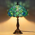Tiffany Style Table Lamp Vintage Stained Glass Desk Lamp Sea Blue Pearls Bedside Reading Light Decor Bedroom Living Room Entry Home Office D12 xH18