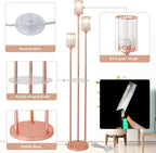 HMVPL Pink Floor Lamp for Living Room, Crystal Floor Lamp with Shelves, Girls Standing Lamp with Table, Modern Corner Lamp with On/Off Switch, Unique Tall Lamp for Bedroom Nursery Office