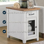 Martin Svensson Home Solid Wood White and Driftwood Rustic Chairside End Table with Power and Storage